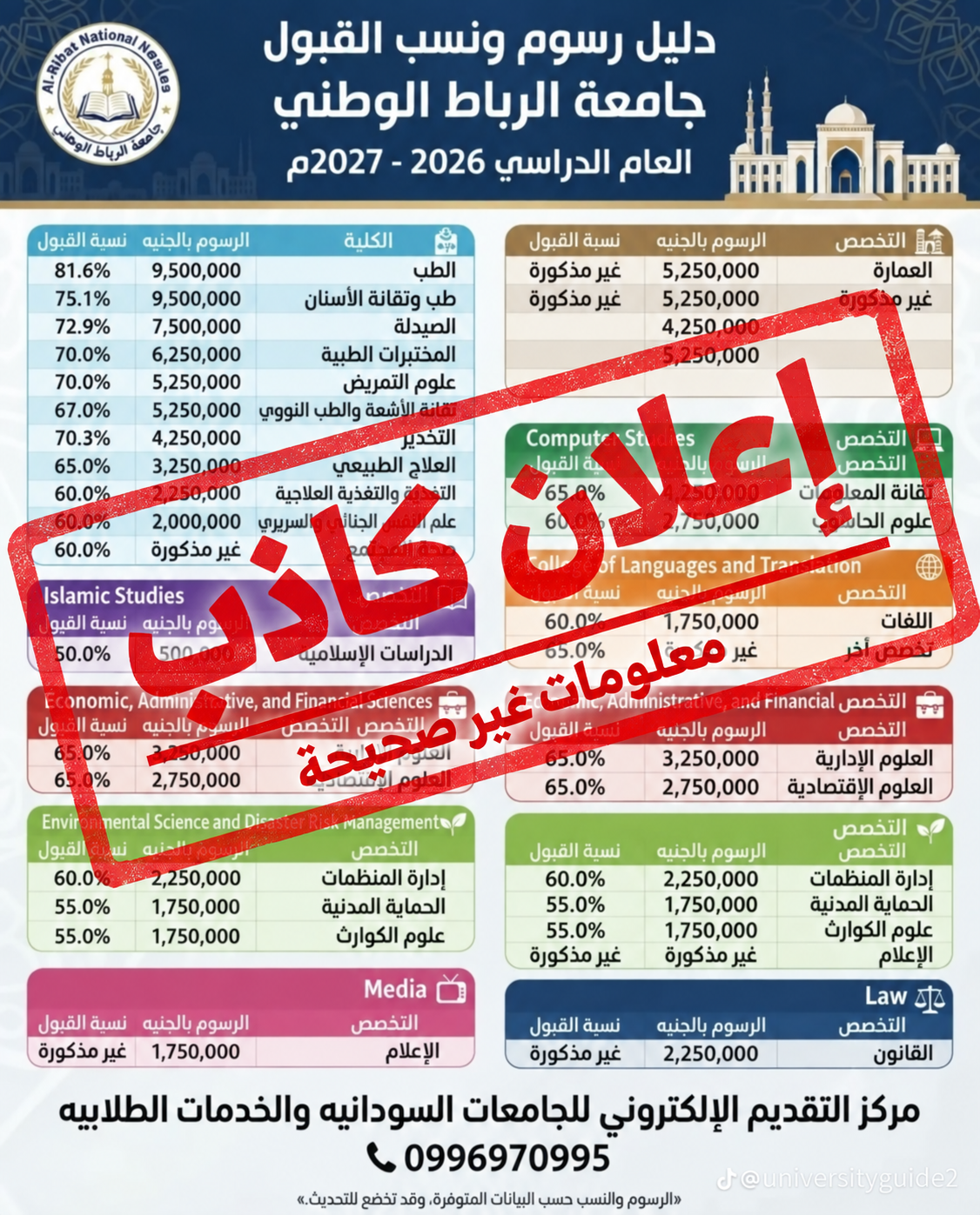 ⚠️ URGENT OFFICIAL WARNING: False Information Circulating About Admission Fees and Requirements at The National Ribat University